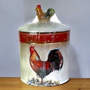 Rooster Ceramic Canister Jar with Lid Farmhouse Chicken Functional Art Decor